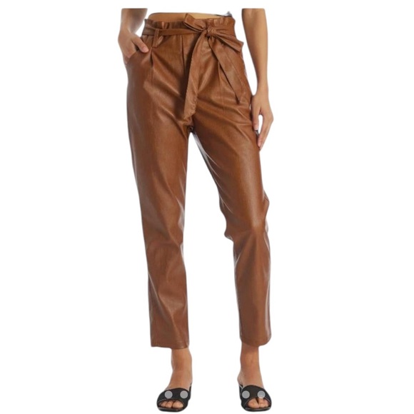 Lucy Paris Faux Leather Paperbag High Waist Ankle Pants Cognac NEW Small - Picture 1 of 7